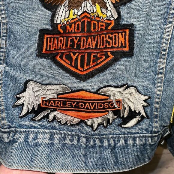 Vintage 80s Levi's Men's Harley Davidson Denim Motorcycle Jacket L with Patches - Picture 11 of 16